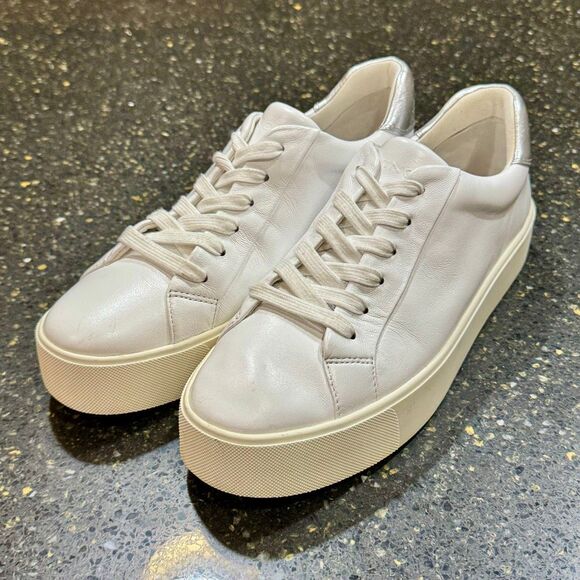 Vince Shoes - Vince Platform Leather Lace-Up Sneakers. White. 7.5